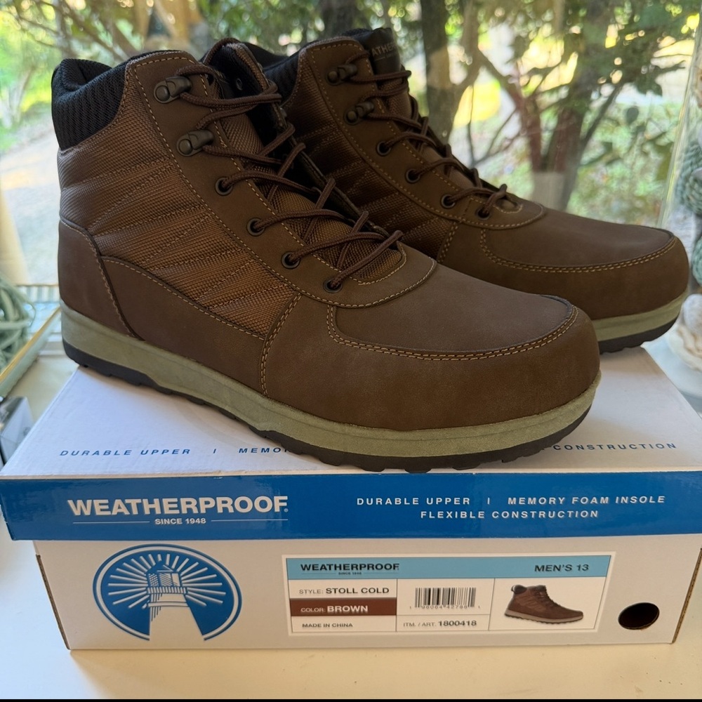 New Men’s Weatherproof Brown Boots 13